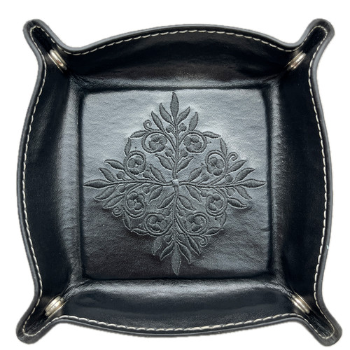Black leather valet tray - black,